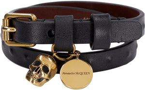 Leather bracelet with medallion and skull-1
